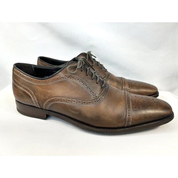 To Boot New York Lace Up Mens 9.5 Brown Leather Cap Toe Dress Shoes Adam Derrick - Picture 1 of 12